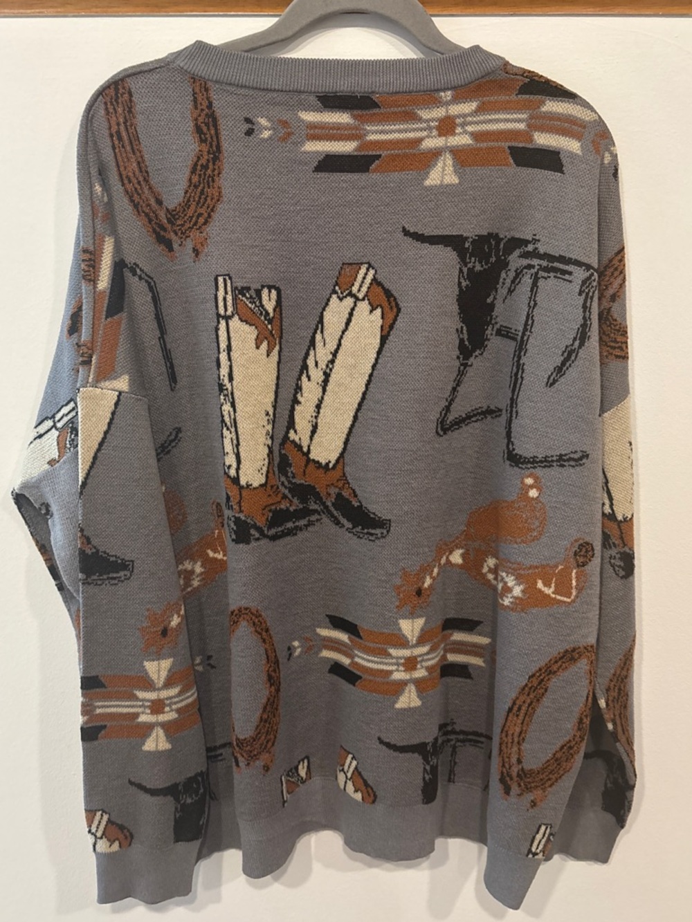Two Fly Western Girl Motif Grey Knit Sweater - Size 2X/3X - Cowgirl Core - Picture 6 of 6